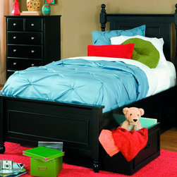 MORELLE COTTAGE KIDS BLACK WOOD TWIN CAPTAIN BED 3 STORAGE DRAWERS - Kids Beds