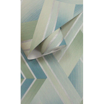 Soft Vignette Geometric Stripes Wallpaper Roll, Duck Egg, Double Roll