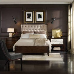 Palisade Upholstered Shelter King Bed- Taupe Fabric - Panel Beds