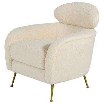 Limari Home Altura Modern Metal & Faux Fur Lounge Chair in Cream/Gold Finish