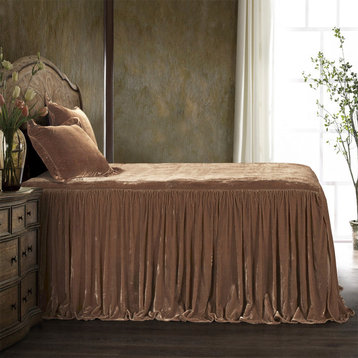 Stella Faux Silk Velvet Bedspread Set, 3PC, Dusty Rose, Queen
