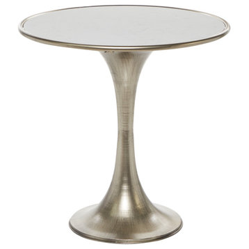 Unique End Table, Dark Brushed Pedestal Aluminum Base & Round White Marble Top