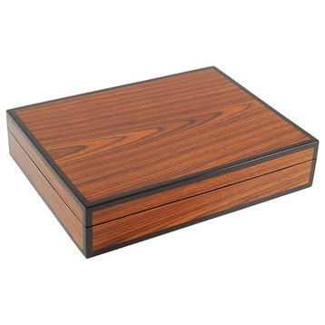 Lacquer Long Stationery Box Box, Rosewood and Brown