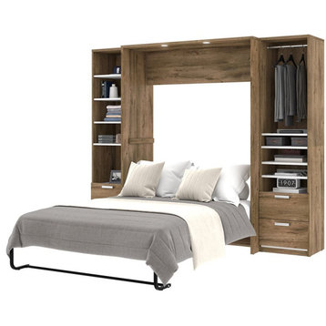 Cielo Full Murphy Bed and Narrow Storage in Rustic Brown/White - Engineered Wood