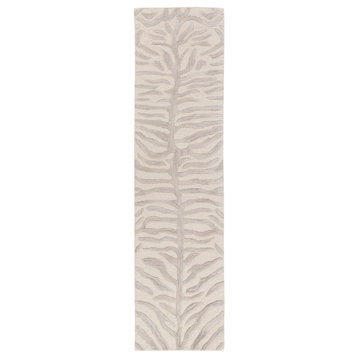 Pollack Hide, Leather and Fur Gray, Ivory Area Rug, 2'x8' Runner