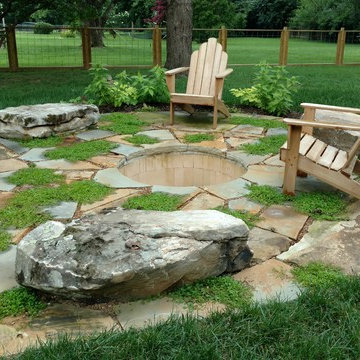 Woodland Patio with Sunken Fire Pit in East Nashville