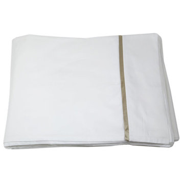 Cotton Sheet Set With Charmeuse Trim, White-Steel, Queen