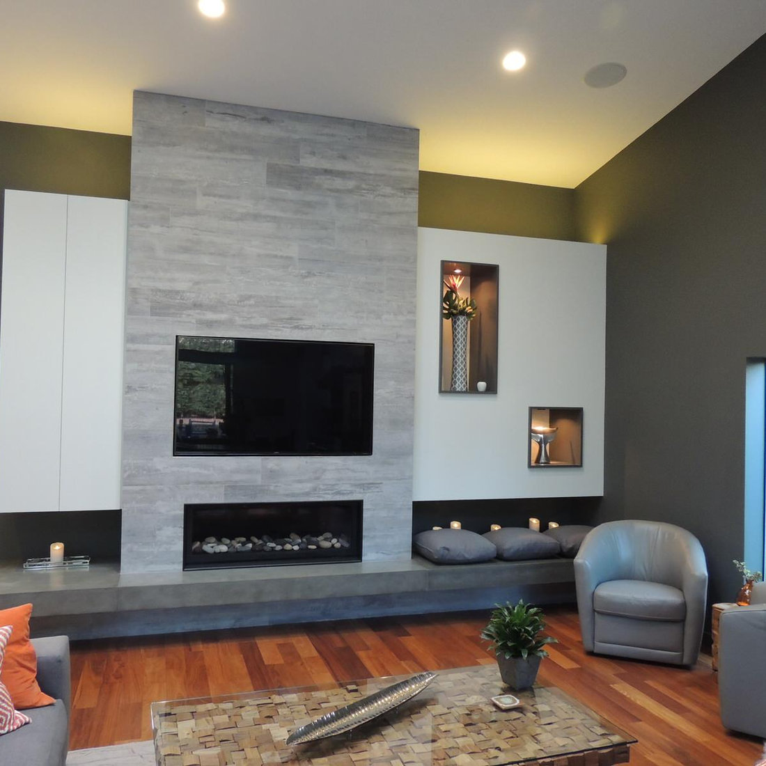 Modern Fireplace with Built in Cabinets