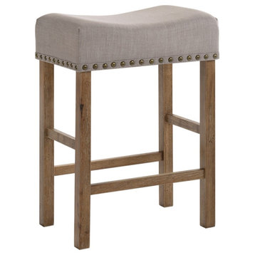 ACME Martha II Counter Height Stool in Tan Linen and Weathered Oak (Set of 2)