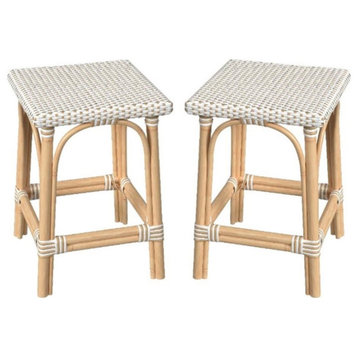 Home Square 24"H Rattan Square Counter Stool in Tan - Set of 2