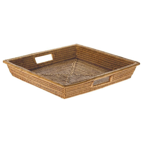 La Jolla Rattan Square Serving Tray, Honey-Brown