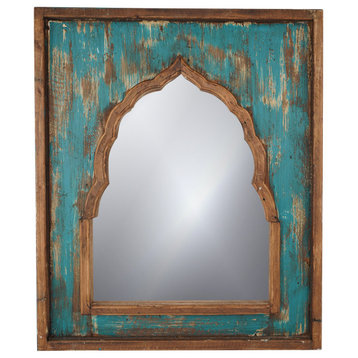 Casablanca Vintage Inspired Wood Accent Vanity Mirror, Turqouise