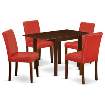 Dinette Set 5-Piece, 4 Chairs, Table, Firebrick Red PU Leather
