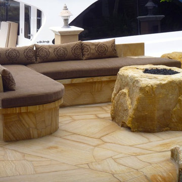 Outdoor seating and stone fire pit
