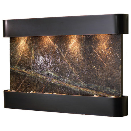 Sunrise Springs water fountain, Green Marble, Blackened Copper, Round