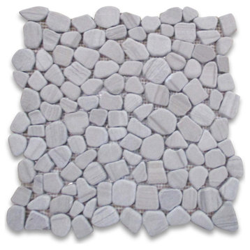 Pebble Mosaic Athens Grey Marble NonSlip Shower Tile HaisaDark Tumbled, 1 sheet