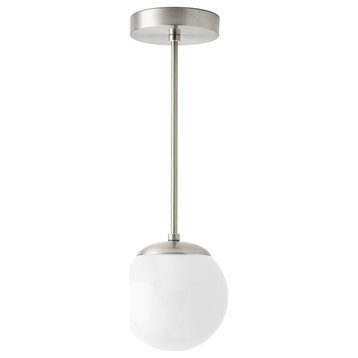 Mid Century Modern, 6 Inch Globe Pendant Light, Brushed Nickel
