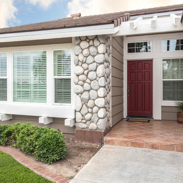 Exterior Remodel Front Entry Way With Red Door