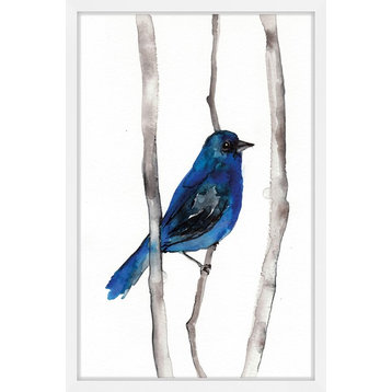 Marmont Hill, "Indigo Bunting" by Christine Lindstrom Framed Painting, 12x18