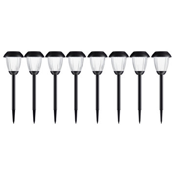 Solar Path Lights, Set of 8 Stainless Outdoor Lights by Pure Garden, Black
