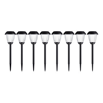 Solar Path Lights, Set of 8 Stainless Outdoor Lights by Pure Garden, Black