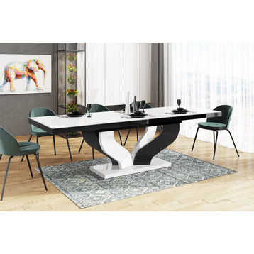 AVIVA Dining Table Set With 6 Chairs, White/Black/Green