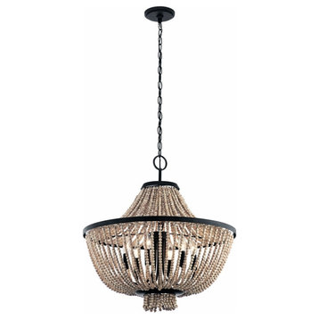 Basket-Shaped Style 6-Light Chandelier in Distressed Black Finish Antique White