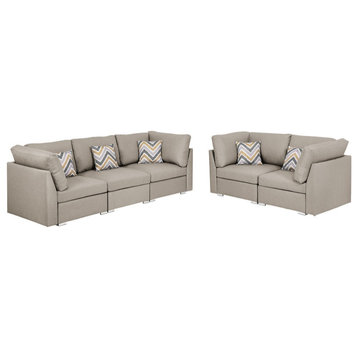 Amira Beige Linen Fabric Sofa and Loveseat Living Room Set with Pillows
