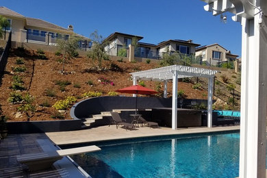 Inspiration for a mid-sized mediterranean drought-tolerant and full sun backyard concrete paver landscaping in San Diego.