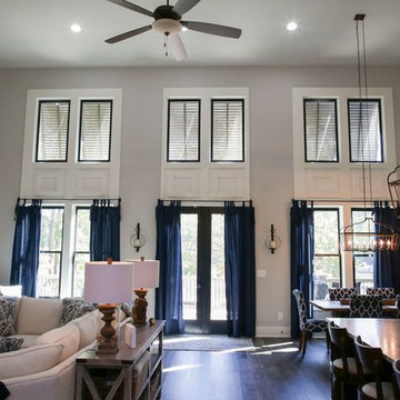 High Ceiling Living Room Features Dramatic Design Details