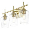 3-Light Vanity Light Sconce With Seeded Glass Shades, Gold