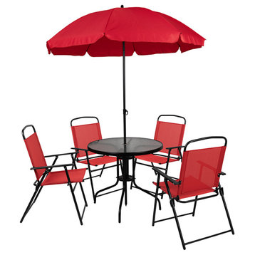 6PC Red Patio Set & Umbrella