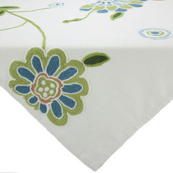 Xia Home Fashions - Crewel Embroidered Flora Linens Collection Table Topper - Tablecloths