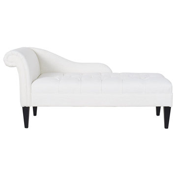 Comfortable Chaise Lounge, Deep Tufted Design With Rolled Arm, White