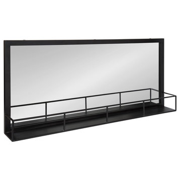 Jackson Metal Frame Mirror with Shelf, Black 18x40