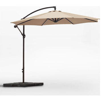 WestinTrends 10' Outdoor Patio Cantilever Hanging Umbrella Shade Cover w/ Base, Beige