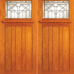 Mahogany Mission Style Double Prehung Front Doors, Triple Leaded Glass - Front Doors