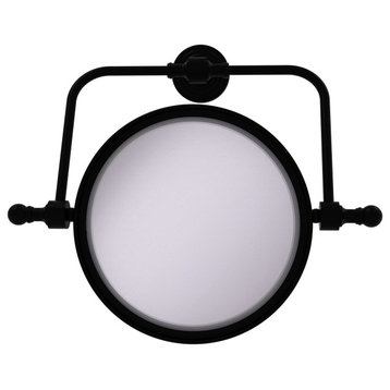 Retro Wave Wall-Mount Makeup Mirror, 8" Dia, 5X Magnification, Matte Black