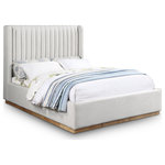 Meridian Furniture - Logan Beige Linen Textured Fabric Twin Bed, Cream, Queen - Nestle you (or the two of you) into the welcoming confines of this Logan linen textured fabric bed. This handsome bed features a super tall headboard that's channel tufted for extra softness and support against your back while you catch up on your reading or watch TV in bed. Soft rich cream linen fabric covers the back and sides of this wingback bed, giving it an ultra modern feel. A solid finished wood base provides ample support for lasting performance and durability.