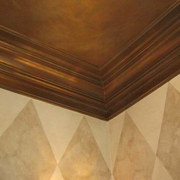 Hand painted harlequin design with multi-color glazed ceiling