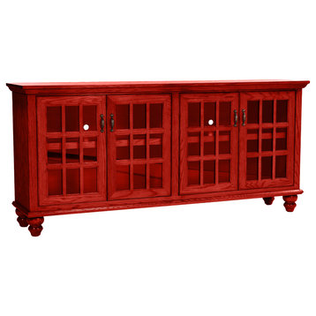 80" Traditional Oak Sideboard Buffet, Persimmon Red