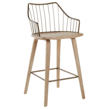 Winston Counter Stool, White Washed Wood/Antique Copper Metal