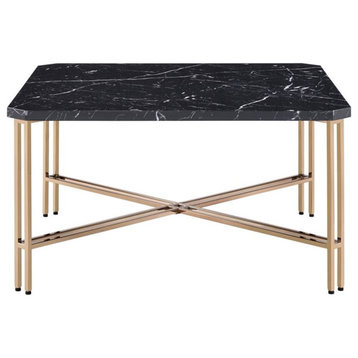 Bowery Hill Transitional Faux Marble Square Cocktail Table in Black