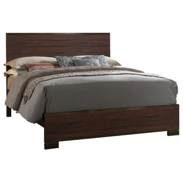 Benzara BM215976 Queen Size Wooden Bed with Natural Grain Details, Dark Brown