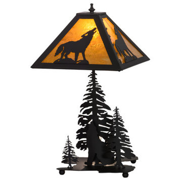 21H Howling Wolf W/Lighted Base Table Lamp
