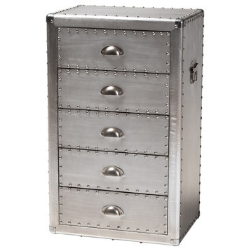 Natalie French Industrial Silver Metal 5-Drawer Accent Chest