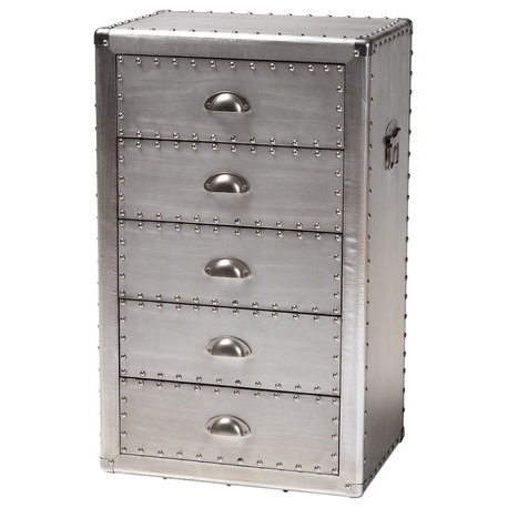 Natalie French Industrial Silver Metal 5-Drawer Accent Chest