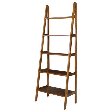 5-Shelf Ladder Bookcase-Warm Brown