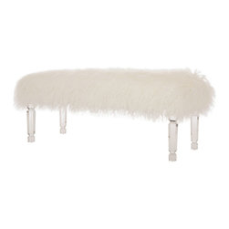 Glitzhome - 44.88"L Faux Fur Acrylic Bench - Upholstered Benches