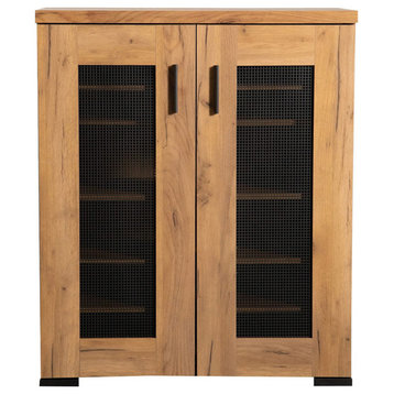 2 Doors Shoe Cabinet, Golden Oak and Gunmetal